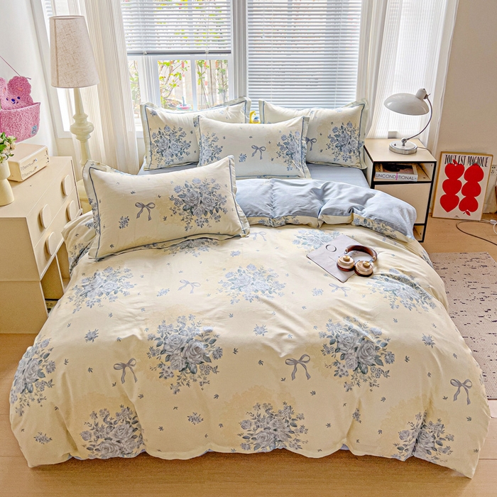 91家纺网 家纺一手货源 找家纺 暖芯优选 2025新款全棉纯棉一字绣四件套系列 花影轻颜