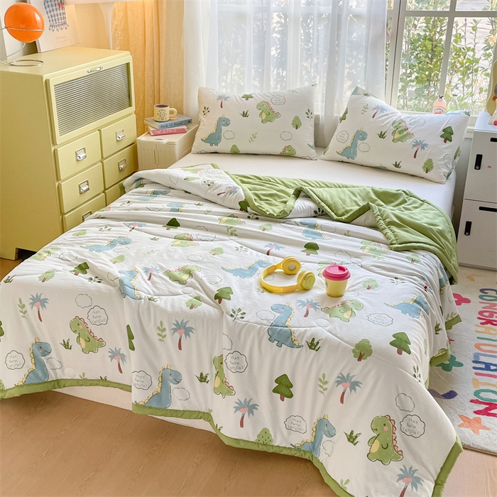 91家纺网 家纺一手货源 找家纺 美澳家纺 2025新款水洗棉印花夏被夏凉被空调被 小恐龙