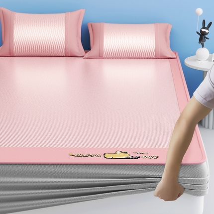 2025新款斜纹宽柯基凉感冰丝席 斜纹柯基粉-床笠款