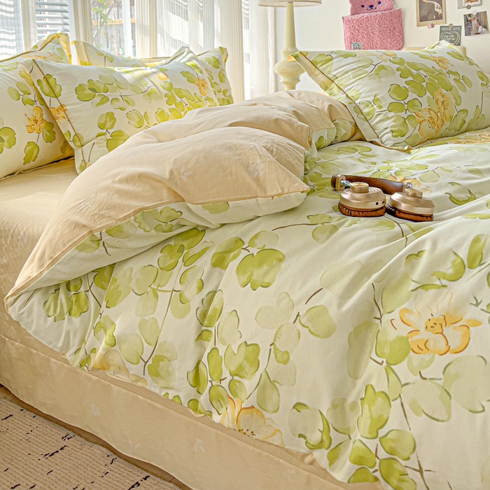 91家纺网 家纺一手货源 找家纺 暖芯优选 2025新款全棉纯棉一字绣四件套系列 叶柔苏夏