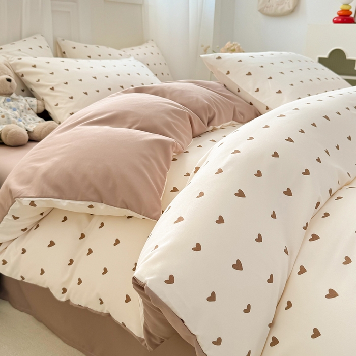 91家纺网 家纺一手货源 找家纺 丝芙妮家居2025新款水洗针织棉双层纱印花四件套 甜心