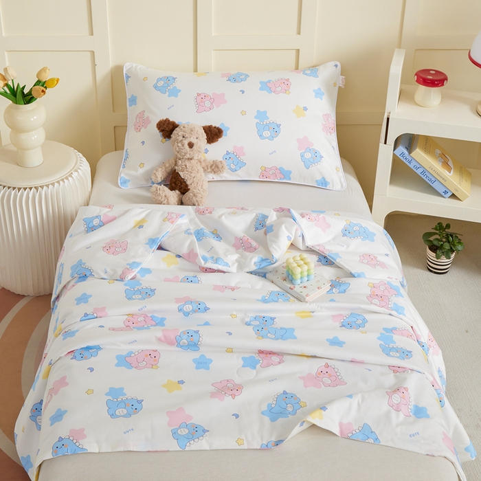 91家纺网 家纺一手货源 找家纺 ds生活馆 2025新款儿童学生纯棉精梳棉系列单夏被 星星恐龙白