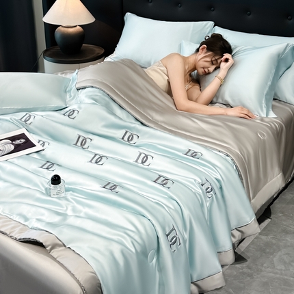 满羽家纺 2025新款凉感冰丝夏被夏凉被空调被四件套 DC-兰灰