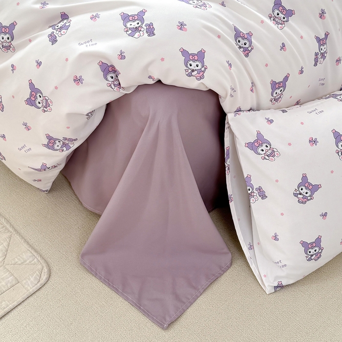 91家纺网 家纺一手货源 找家纺 丝芙妮家居2025新款水洗针织棉双层纱印花四件套 库洛米-白