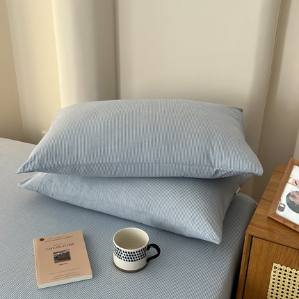 恋之语家纺 2025新款全棉纯棉色织枕套单品单枕套枕套单件 条纹蓝