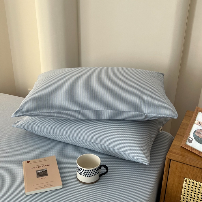 91家纺网 家纺一手货源 找家纺 恋之语家纺 2025新款全棉纯棉色织枕套单品单枕套枕套单件 条纹蓝