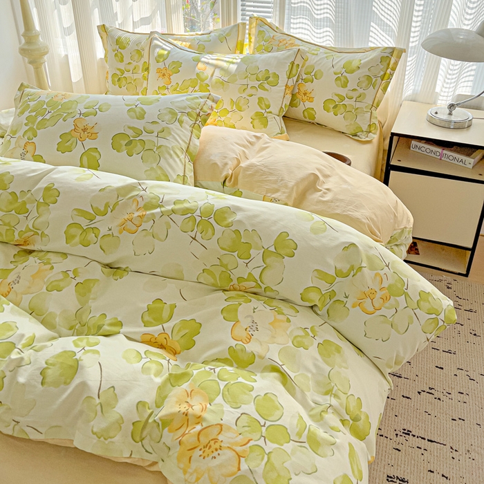 91家纺网 家纺一手货源 找家纺 暖芯优选 2025新款全棉纯棉一字绣四件套系列 叶柔苏夏