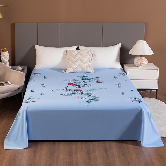 91家纺网 家纺一手货源 找家纺 居美良品 2025新款国民老上海100%全棉床单 牡丹绽放-蓝色