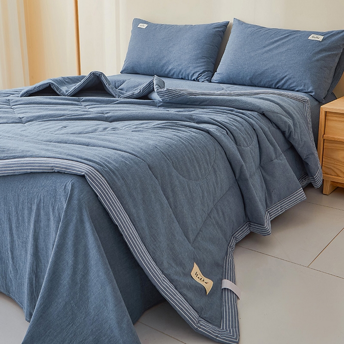 91家纺网 家纺一手货源 找家纺 恋人优选 2025新款纯棉色织水洗夏被 牛仔蓝