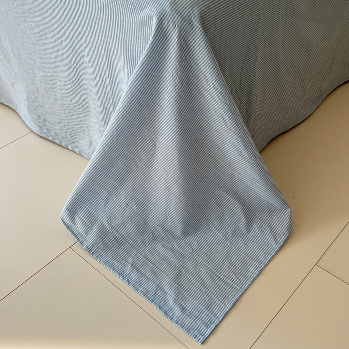 91家纺网 家纺一手货源 找家纺 恋之语家纺 2025新款全棉纯棉色织床单单品单床单床单单件 条纹蓝