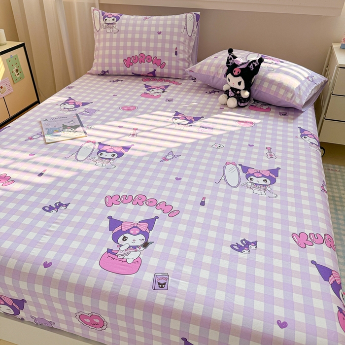 91家纺网 家纺一手货源 找家纺 呗旺鹿 2025新款正版三丽鸥全棉13372单品床笠 格子库落米