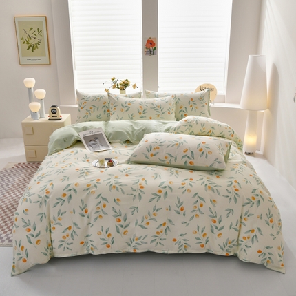 91家纺网 家纺一手货源 找家纺 宇彬家纺 2026直播新款13070全棉纯棉印花床单床笠款四件套和单被套喷气清新简约（缩水足可定做）枝间梦