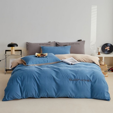 恋之语 2025新款110克麻绳双拼刺绣单被套 星空蓝+卡其