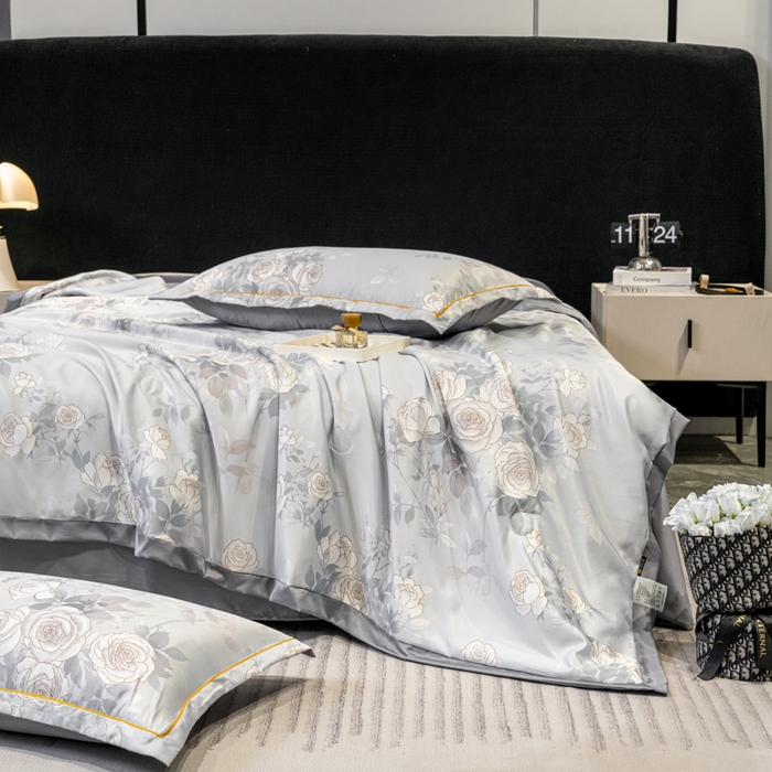 91家纺网 家纺一手货源 找家纺 归属2025新款水洗真丝夏被四件套空调被夏凉被 悦色灰