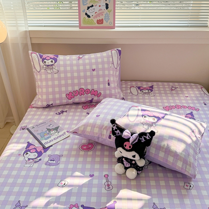 91家纺网 家纺一手货源 找家纺 呗旺鹿 2025新款正版三丽鸥全棉13372单品床笠 格子库落米