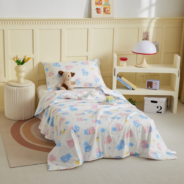 91家纺网 家纺一手货源 找家纺 ds生活馆 2025新款儿童学生纯棉精梳棉系列单夏被 星星恐龙白