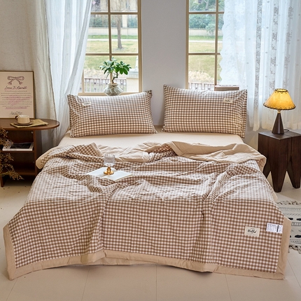 恋人优选 2025新款纯棉色织水洗夏被 米小格