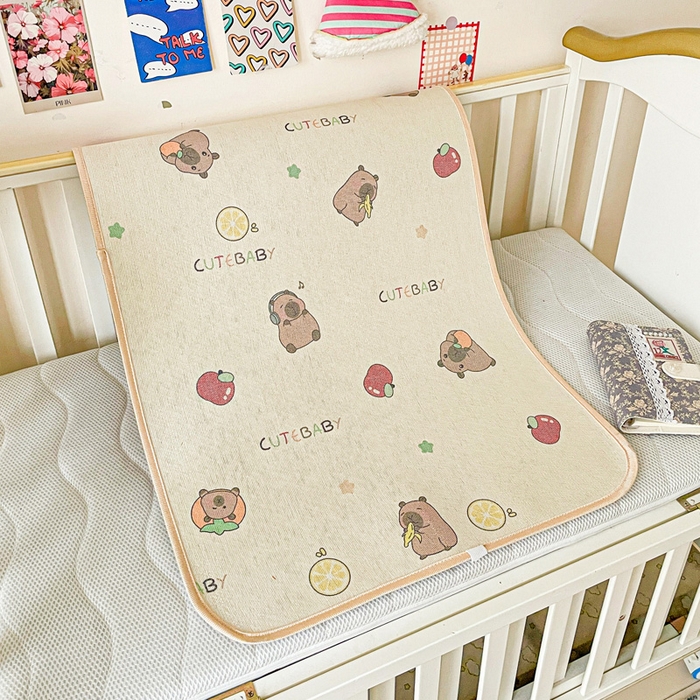 91家纺网 家纺一手货源 找家纺 富馨莱 2025新款幼儿园古藤席冰丝席双面可用儿童凉席双面凉感 萌萌巴拉