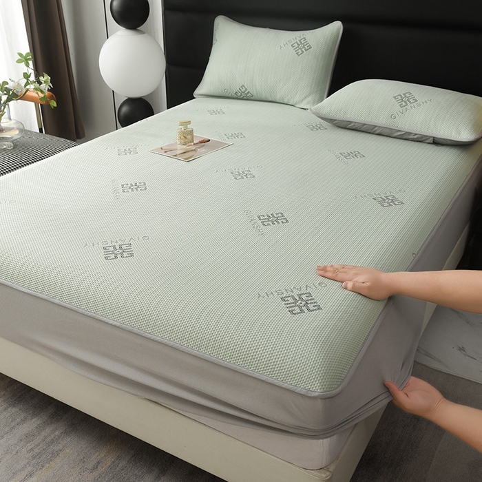 91家纺网 家纺一手货源 找家纺 绒多多 2025新款A类凉感冰豆豆席子凉席床笠款 薄荷绿