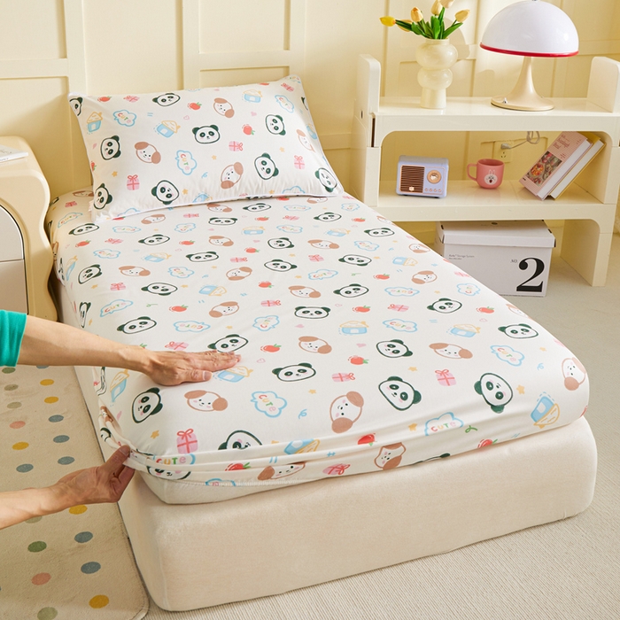 91家纺网 家纺一手货源 找家纺 ds生活馆 2025新款儿童纯棉精梳棉系列单床笠 小狗熊猫