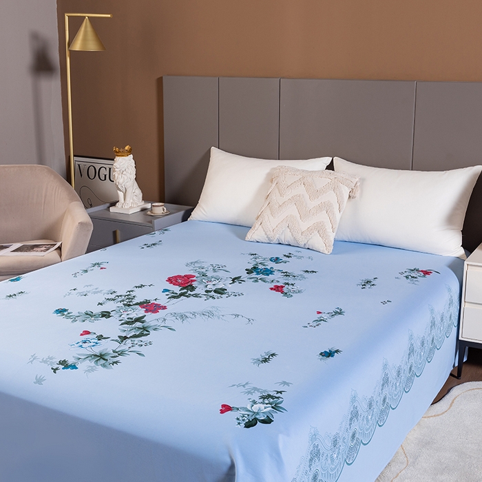 91家纺网 家纺一手货源 找家纺 居美良品 2025新款国民老上海100%全棉床单 牡丹绽放-蓝色