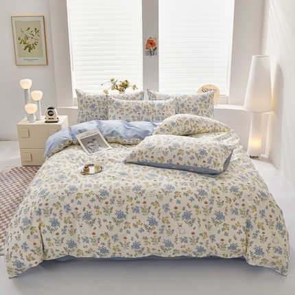 宇彬家纺 2026直播新款13070全棉纯棉印花床单床笠款四件套和单被套喷气清新简约（缩水足可定做）仙草兔