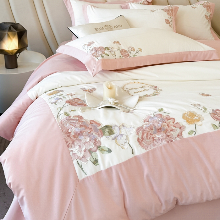 91家纺网 家纺一手货源 找家纺 （总）恋之语 2025新款水洗棉刺绣四件套-伊莉莎