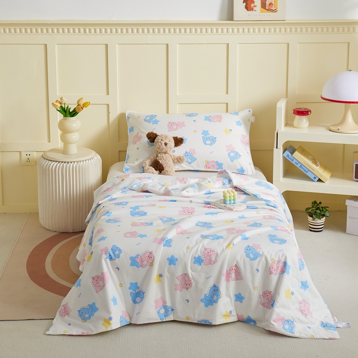 91家纺网 家纺一手货源 找家纺 ds生活馆 2025新款儿童学生纯棉精梳棉系列单夏被 星星恐龙白