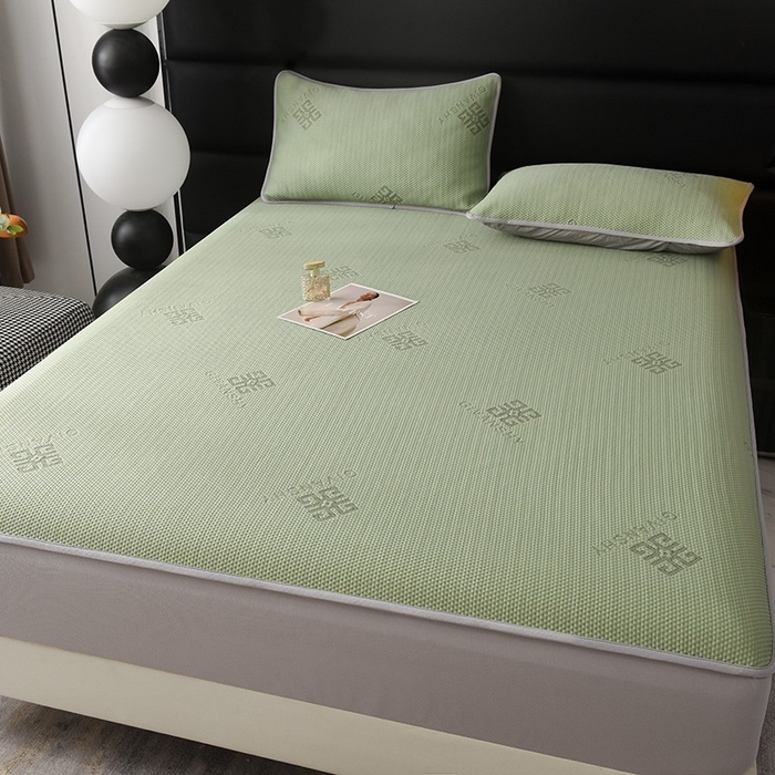 91家纺网 家纺一手货源 找家纺 绒多多 2025新款A类凉感冰豆豆席子凉席床笠款 果绿