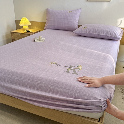 91家纺网 家纺一手货源 找家纺 布柔 2025新款100%全棉纯棉老粗布绣花印花凉席单品床笠 米多紫床笠