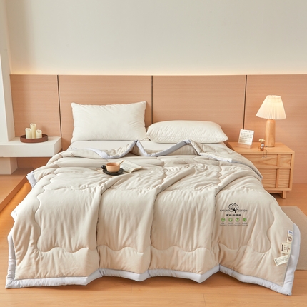 91家纺网 家纺一手货源 找家纺 易博家纺 2025新款格子纯色水洗棉无印风百分百新疆棉花夏被夏凉被被子被芯 卡其