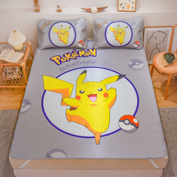 91家纺网 家纺一手货源 找家纺 ds生活馆 2025新款大版卡通牛奶丝凉席宝可梦