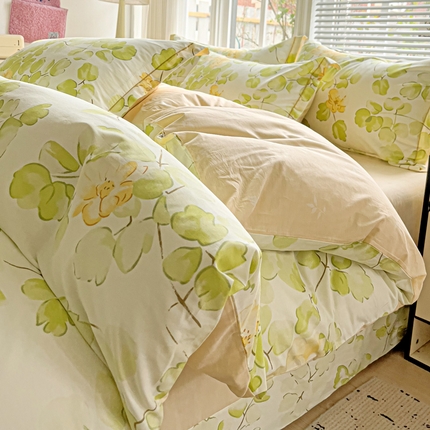 91家纺网 家纺一手货源 找家纺 优选良品 2025新款全棉纯棉一字绣四件套系列 叶柔苏夏