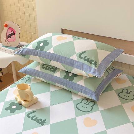 91家纺网 家纺一手货源 找家纺 （总）春皖家纺 2025新款A类全棉简约老粗纱布四件套风格一-工艺款单枕套