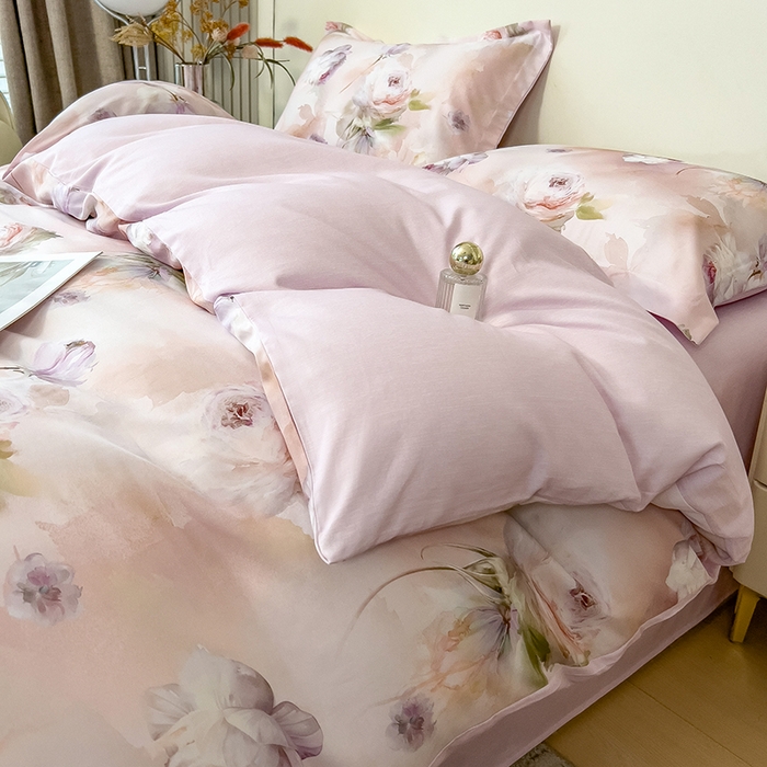 91家纺网 家纺一手货源 找家纺 芃成家纺 2025新款A类莱赛尔天丝棉四件套 古典玫瑰