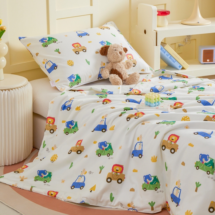 91家纺网 家纺一手货源 找家纺 ds生活馆 2025新款儿童学生纯棉精梳棉系列单夏被 森林巴士