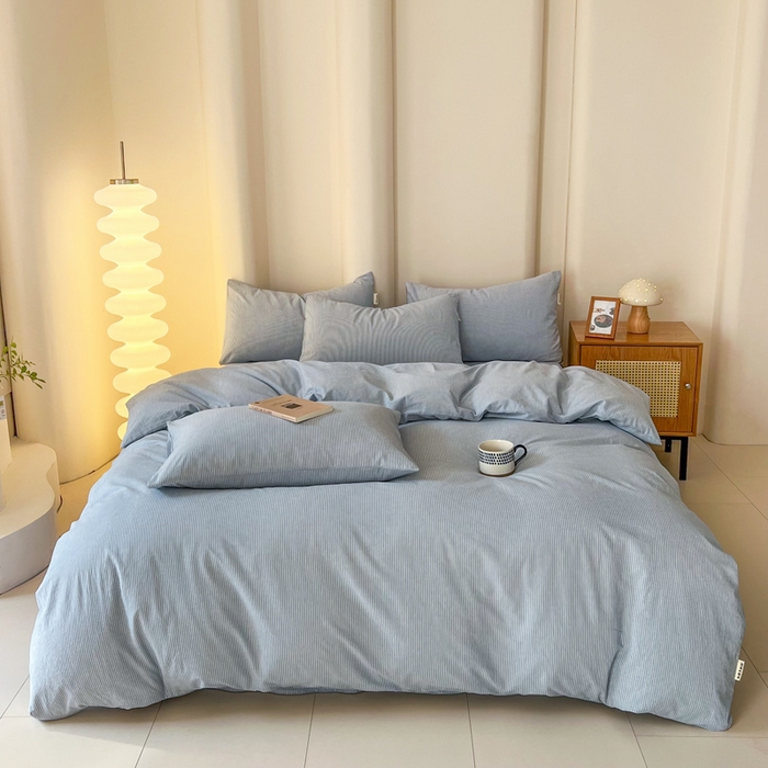 91家纺网 家纺一手货源 找家纺 恋之语 2025新款全棉纯棉色织被套单品单被套被套单件 条纹蓝