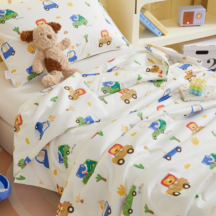 91家纺网 家纺一手货源 找家纺 ds生活馆 2025新款儿童学生纯棉精梳棉系列单夏被 森林巴士