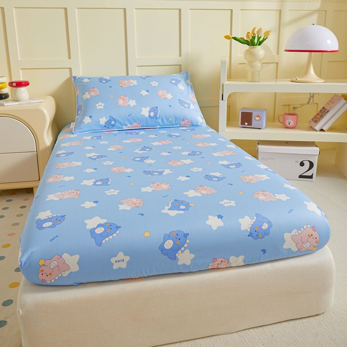 91家纺网 家纺一手货源 找家纺 ds生活馆 2025新款儿童纯棉精梳棉系列单床笠 星星恐龙蓝