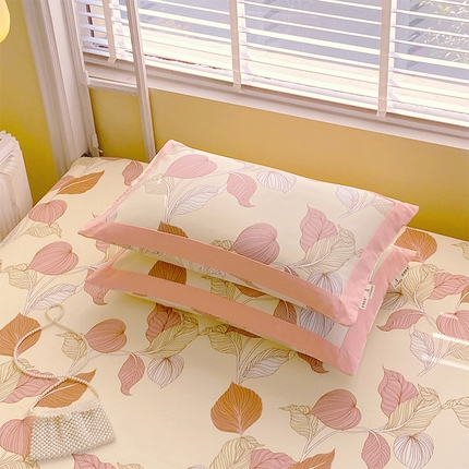 91家纺网 家纺一手货源 找家纺 （总）春皖家纺 2025新款A类全棉简约老粗纱布四件套风格一-工艺款单枕套