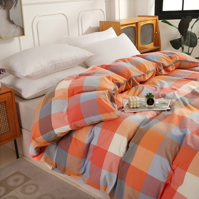 91家纺网 家纺一手货源 找家纺 恋之语 2025新款全棉纯棉色织被套单品单被套被套单件 爱玛橙