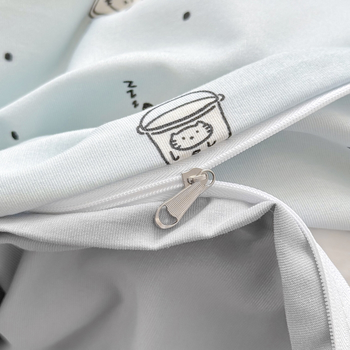 91家纺网 家纺一手货源 找家纺 丝芙妮家居2025新款水洗针织棉双层纱印花四件套 奇异猫