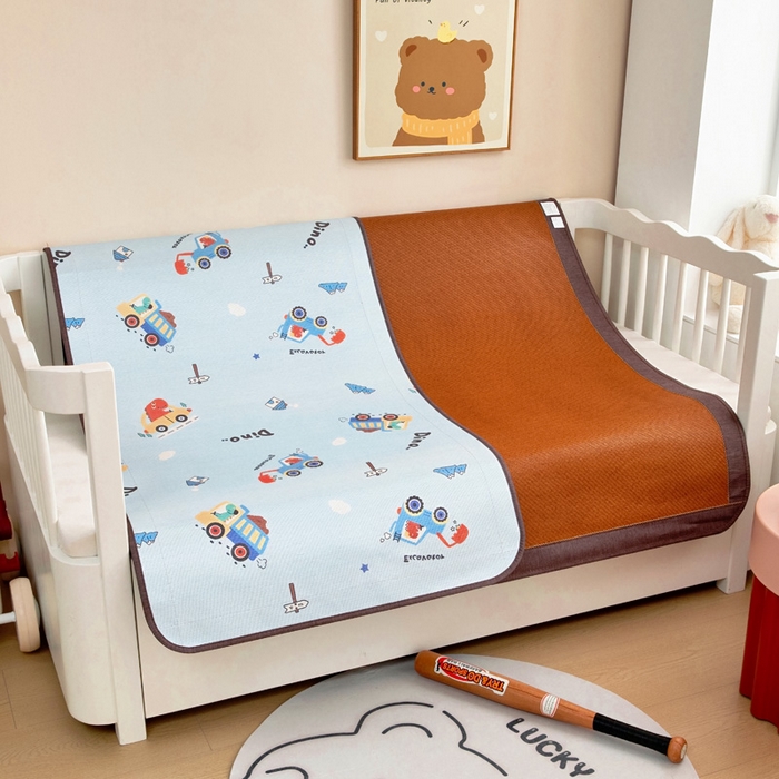 91家纺网 家纺一手货源 找家纺 梵赫 2025新款冰丝古藤双面卡通儿童凉席凉席-小恐龙车队