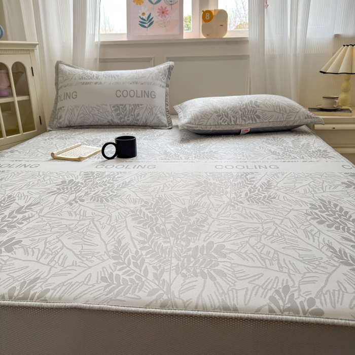 91家纺网 家纺一手货源 找家纺 花漾家居 2025新款A类色织提花PE凉感丝凉席三件套床单床笠款 床笠款-含羞灰