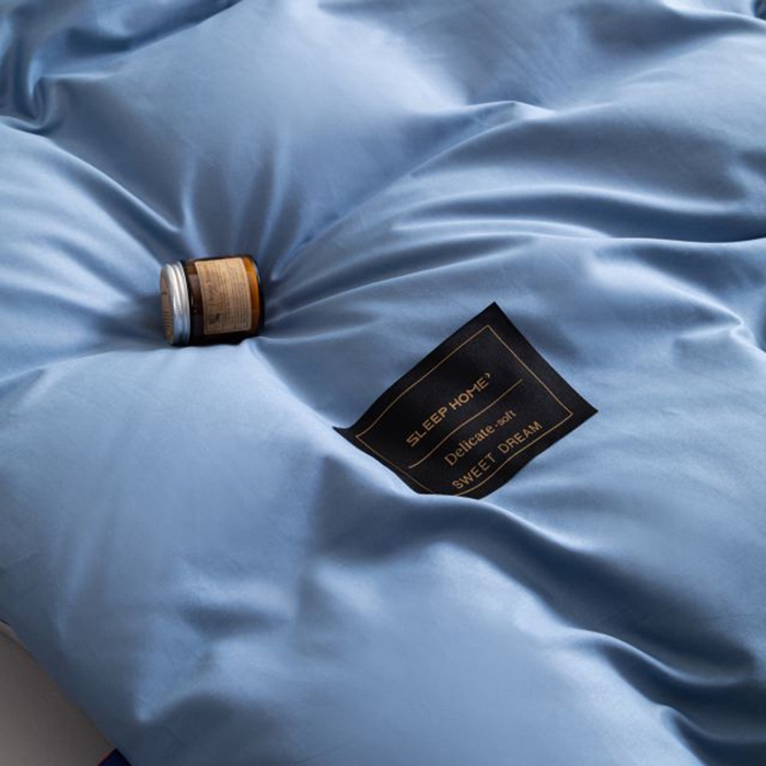 91家纺网 家纺一手货源 找家纺 恋之语 2025新款90克纯色双拼四件套 海洋蓝+浅灰