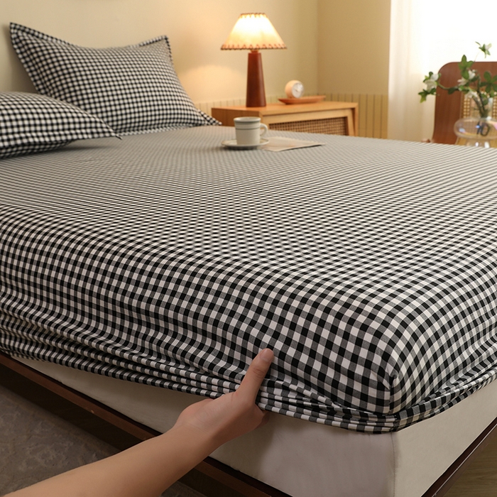 91家纺网 家纺一手货源 找家纺 绒多多 2025新款简约水洗棉色织床笠 黑白格