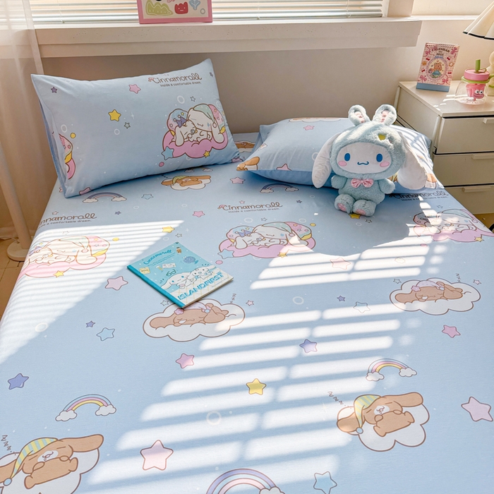 91家纺网 家纺一手货源 找家纺 呗旺鹿 2025新款正版三丽鸥全棉13372单品床笠 彩虹玉桂狗