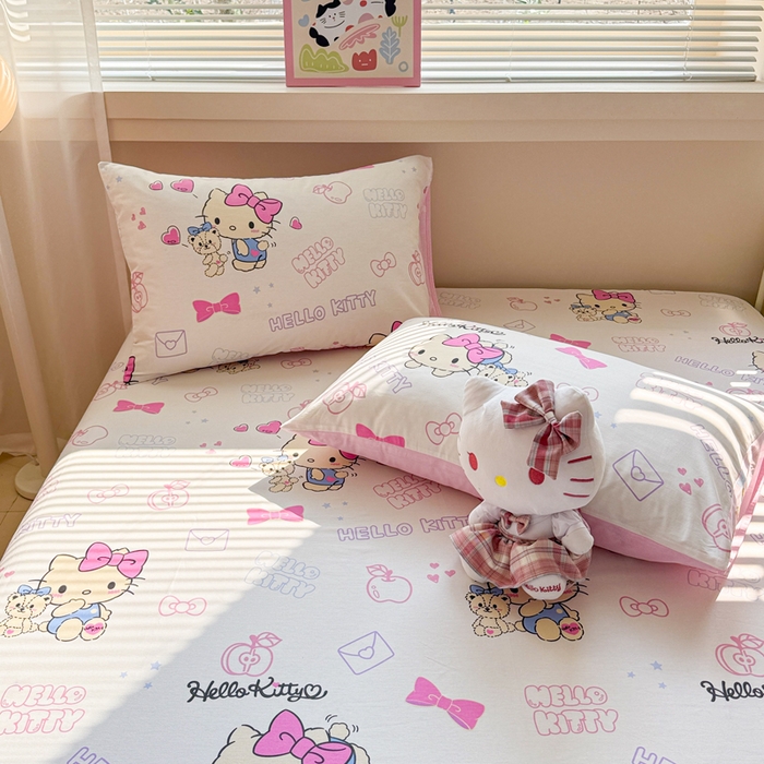 91家纺网 家纺一手货源 找家纺 呗旺鹿 2025新款正版三丽鸥全棉13372单品床笠 凯蒂小熊