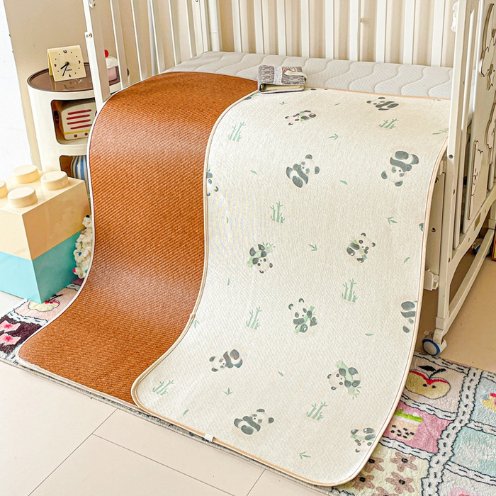 91家纺网 家纺一手货源 找家纺 富馨莱 2025新款幼儿园古藤席冰丝席双面可用儿童凉席双面凉感 竹子熊猫