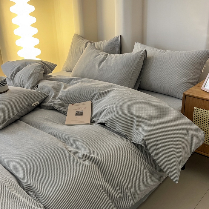 91家纺网 家纺一手货源 找家纺 恋之语 2025新款全棉纯棉色织被套单品单被套被套单件 条纹灰